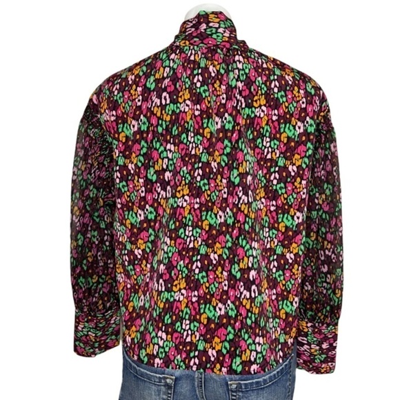 Multicolor Blouse Top Sheer Puffy Long Sleeves S - Picture 6 of 7